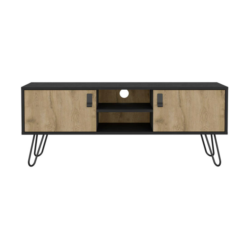 48" Cabinet Open And Enclosed Storage TV Stand - Beige And Black