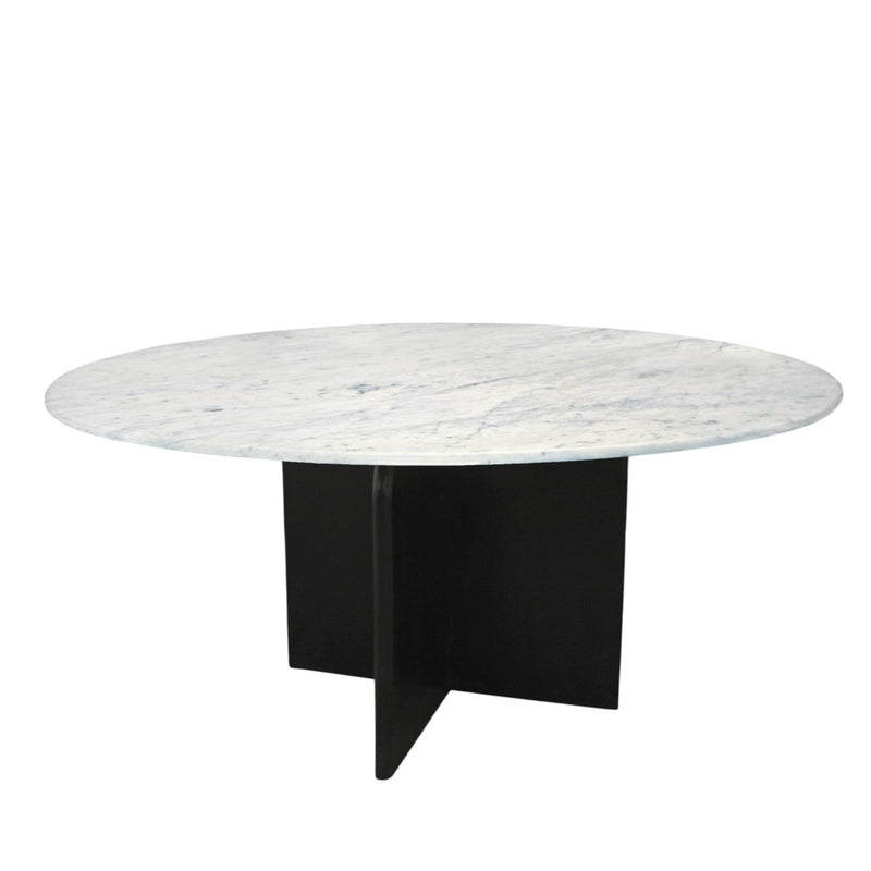 60" Marble And Solid Wood Pedestal Base Round Top Dining Table - White