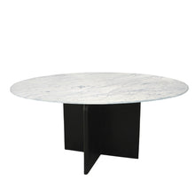 Load image into Gallery viewer, 60" Marble And Solid Wood Pedestal Base Round Top Dining Table - White
