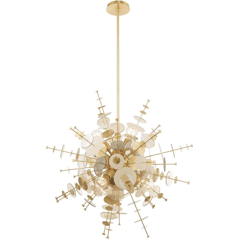 38" Six Light Dimmable Chandelier With Shades - Brass
