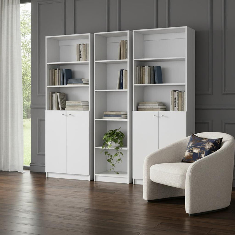 Five Tier Modular Bookcase With Four Doors (Set of 3) (546621) - White