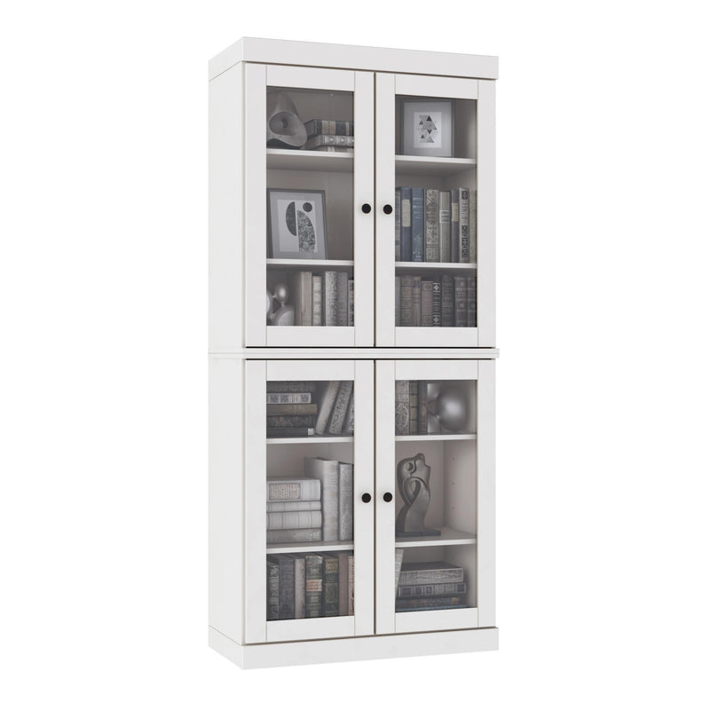 Solid Wood Adjustable Six Tier Library Bookcase With Four Doors (745688) - White