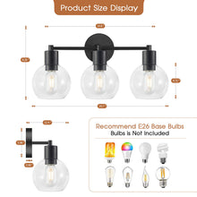 Load image into Gallery viewer, 3 Light Globe Bathroom Vanity Light With Clear Glass Shades - Black
