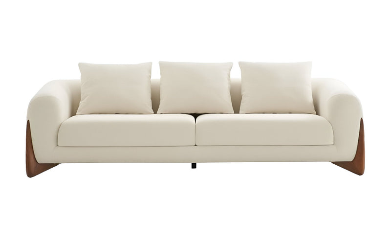 Sofa With Wood Brown Legs - Cream