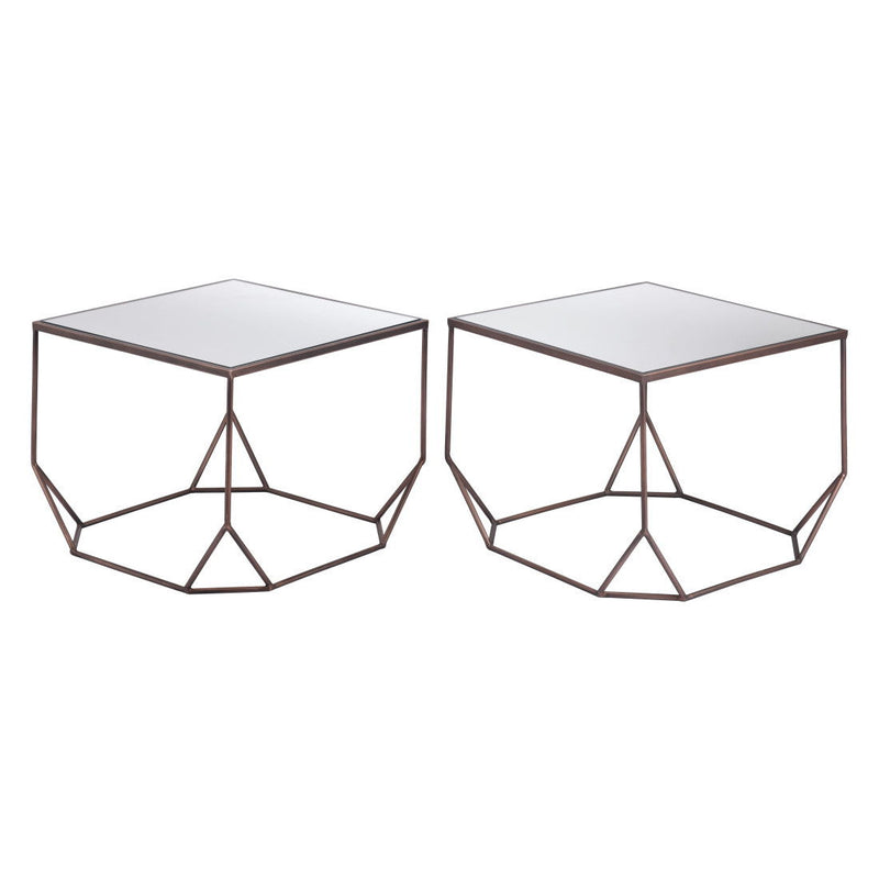 Bronze Mirro Glass And Steel Square Abstract Bunching Coffee Tables (Set of 2) - Bronze And Silver