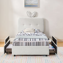 Load image into Gallery viewer, Upholstered Bed With Oversized Rabbit Ear Headboard, LED Lights &amp; 4 Storage Drawers
