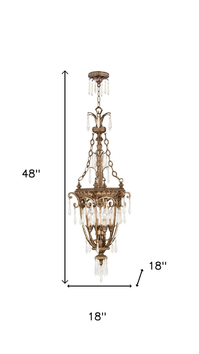 48" Four Light Metal Dimmable Chandelier With Shades - Gold / Clear