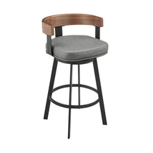 Load image into Gallery viewer, 26" Faux Leather And Iron Low Back Counter Height Swivel Bar Chair - Gray / Walnut
