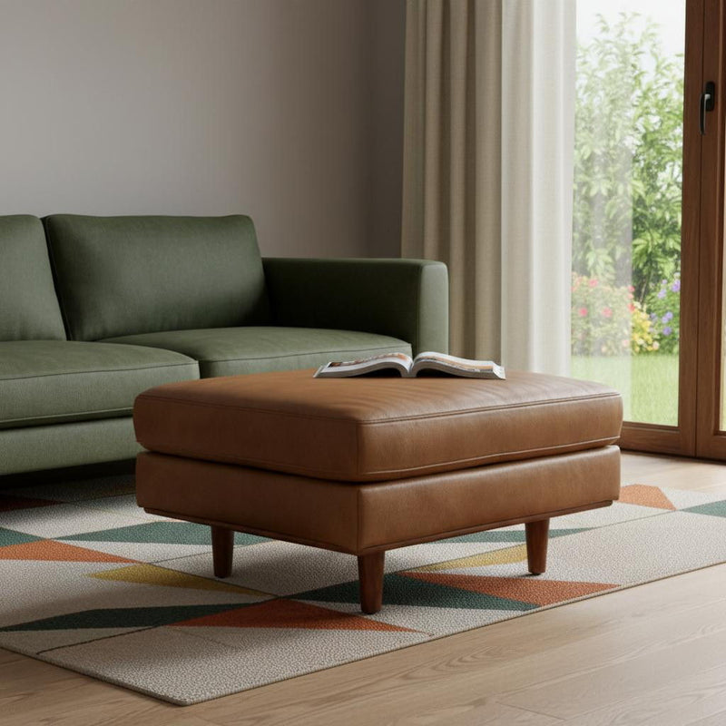 33" Leather Cocktail Ottoman - Brown