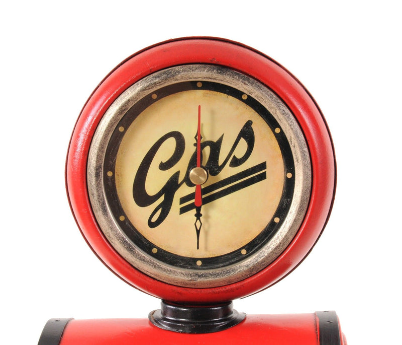 Hand Painted Gas Pump Clock Sculpture - Red