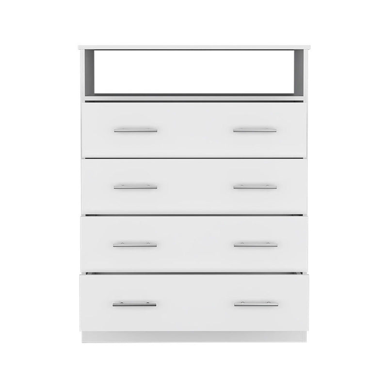 Four Drawer Standard Chest With Open Shelf - White