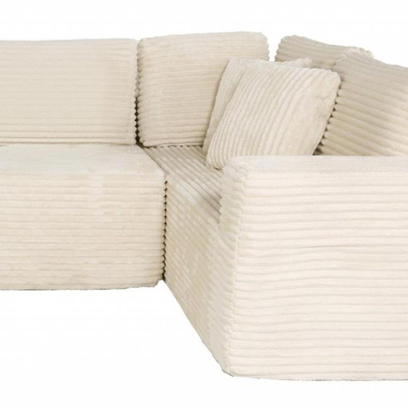 Corduroy Modular U Shaped Four Piece Corner Sectional With Console And Toss Pillows - Beige