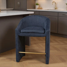 Load image into Gallery viewer, 26" Velvet And Steel Counter Height Bar Chair - Gray / Gold
