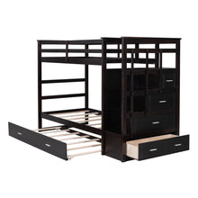 Load image into Gallery viewer, Twin Over Twin Bunk Bed with Trundle and Staircase,Espresso(OLD SKU:LT000068AAP)
