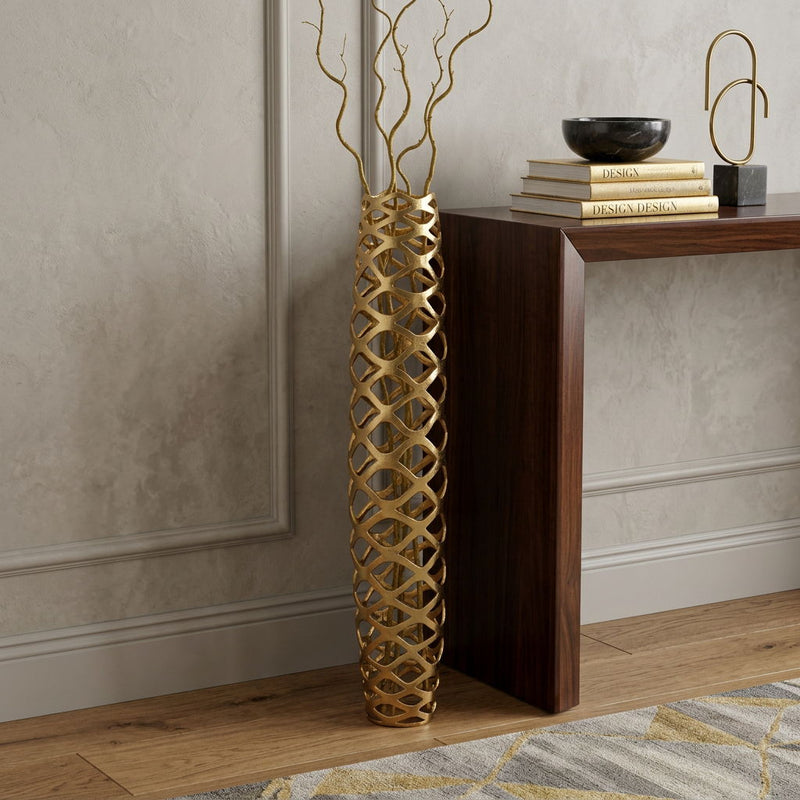 Pierced Geometric Cylinder Floor Vase (722473) - Gold