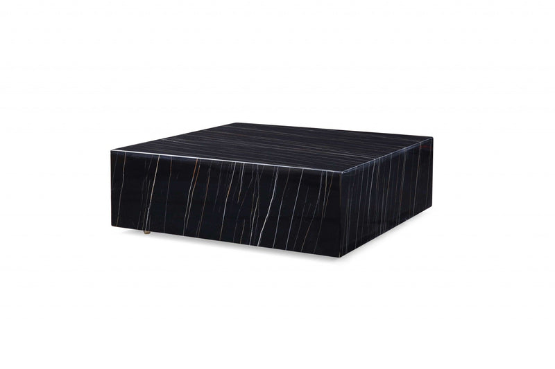 Genuine Marble And Brass Square Coffee Table - Black