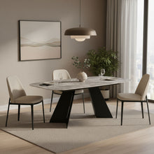 Load image into Gallery viewer, 94" Faux Marble Ceramic And Steel Double Pedestal Base Dining Table - Gray
