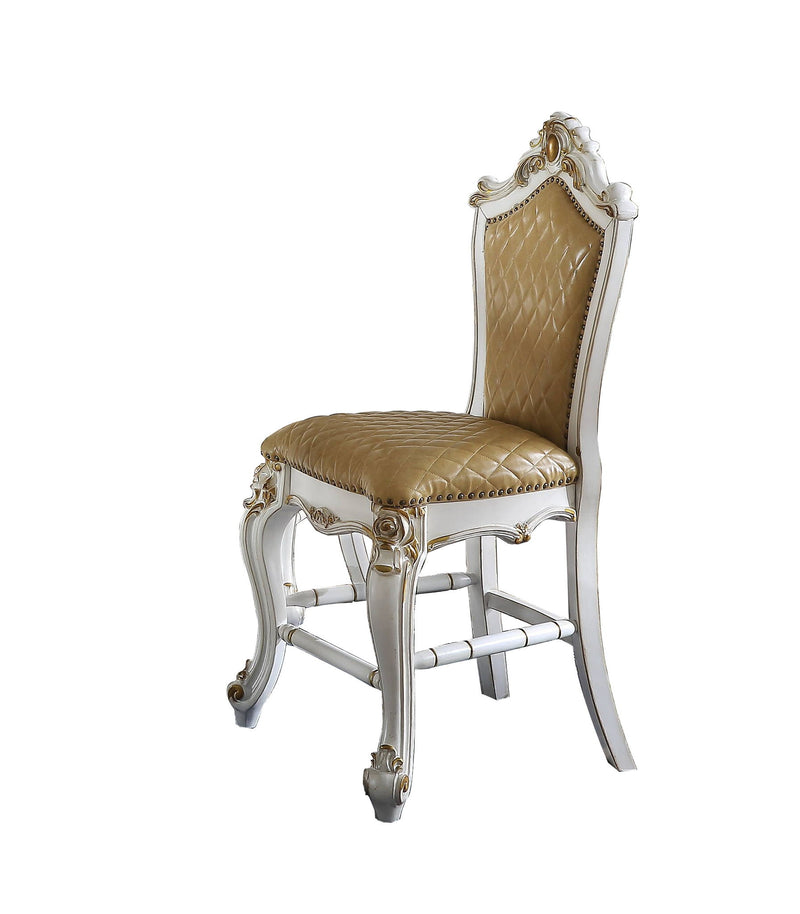 Faux Leather And Solid Wood Counter Height Bar Chairs (Set of 2) - Brown / Pearl