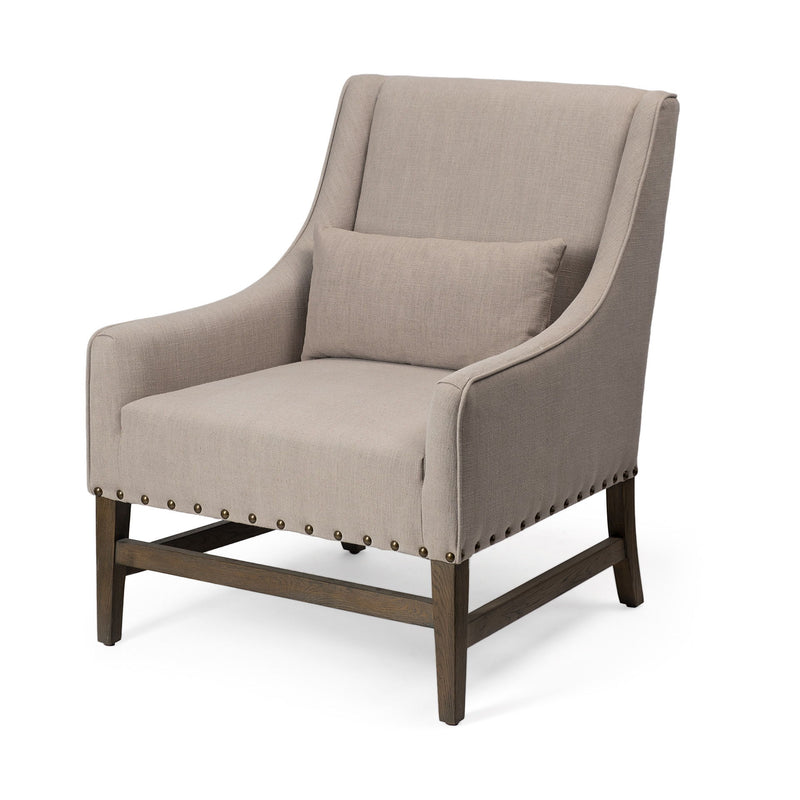 And Beige Fabric And Solid Wood Wingback Chair - Gray