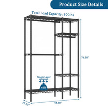 Load image into Gallery viewer, Freestanding Clothes Rack, With 6 Adjustable Wire Shelves And 3 Garment Rails - Black
