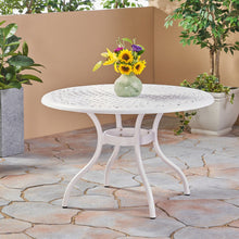 Load image into Gallery viewer, Tranquilius - Outdoor Round Dining Table With Lattice Tabletop, Umbrella Hole And Curved Legs

