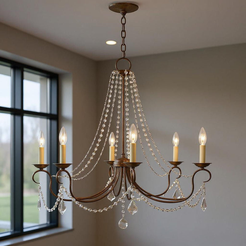 28" Eight Light Dimmable Chandelier With Shades - Bronze