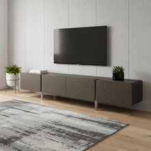 Load image into Gallery viewer, Wood Stainless Steel Enclosed Storage TV Stand - Ash Gray / Nickel
