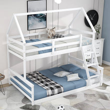 Load image into Gallery viewer, Twin over Full House Bunk Bed with Built-in Ladder,White
