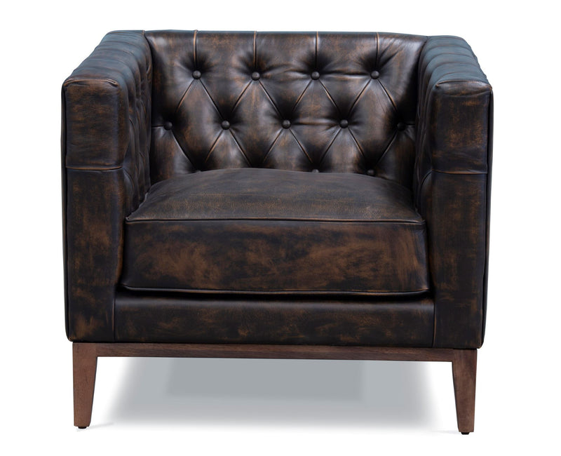 Antiqued Top Grain Leather Tufted Club Chair - Brown And Black