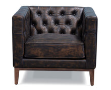 Load image into Gallery viewer, Antiqued Top Grain Leather Tufted Club Chair - Brown And Black
