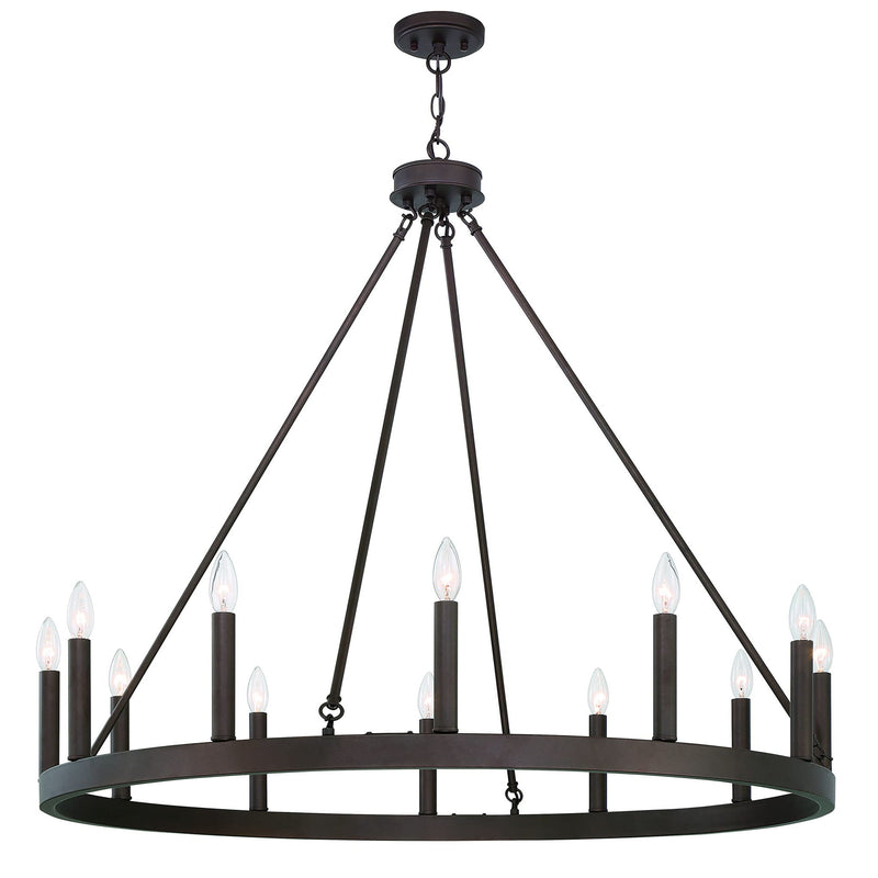 Candle Style Twelve Light Metal Dimmable Chandelier - Bronze