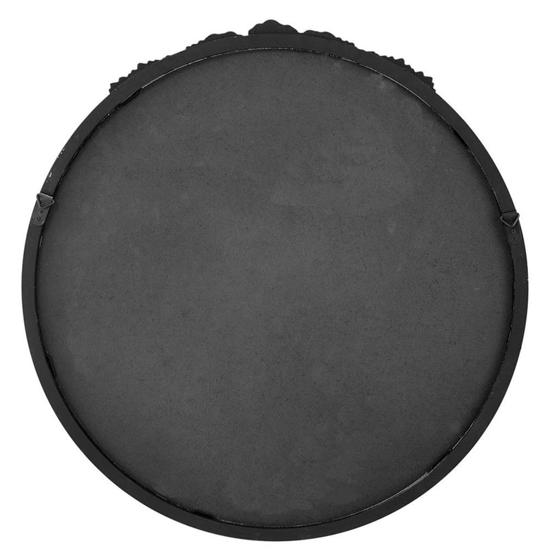 30" Crowned Top Antiqued Glass Round Framed Accent Mirror - Black