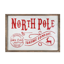 Load image into Gallery viewer, Iron / Wood North Pole Trading Company Wall Sign, For Christmas Holiday Table Wall Decor - White / Red
