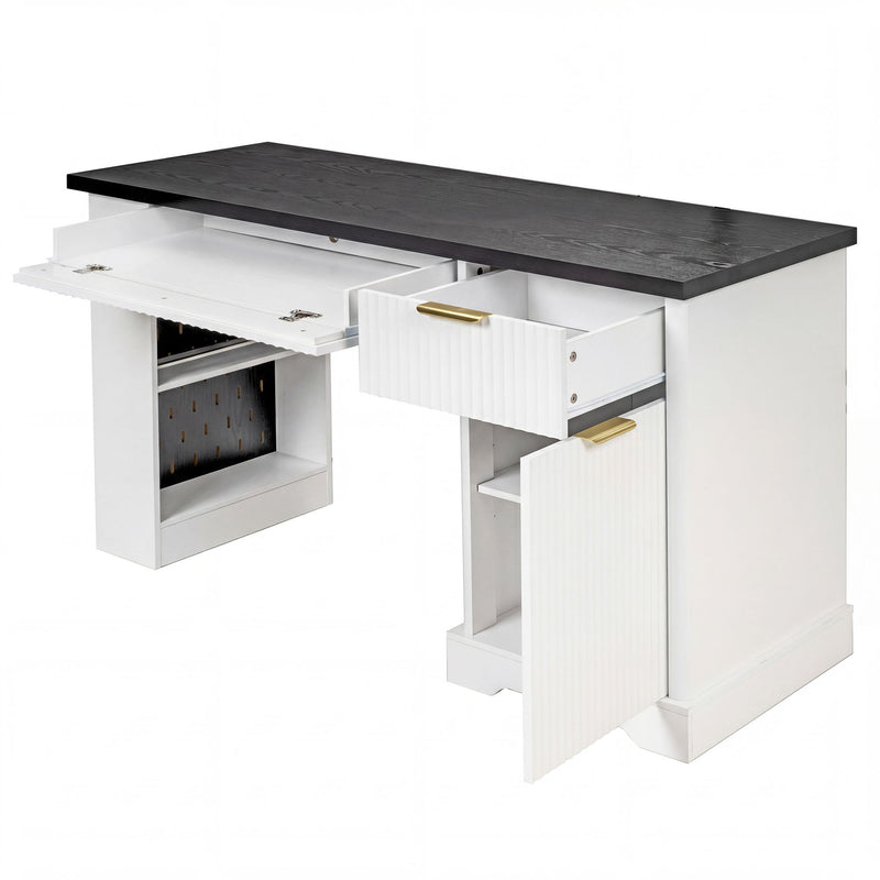Modern Fluted Office Desk With Storage Cabinet