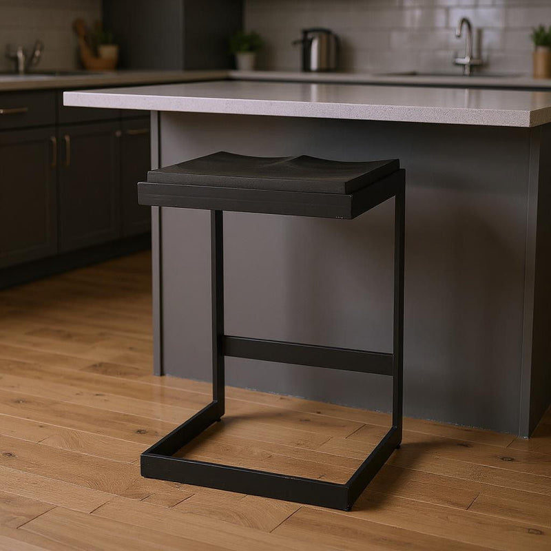 Solid Wood And Metal Backless Counter Height Bar Chair - Black