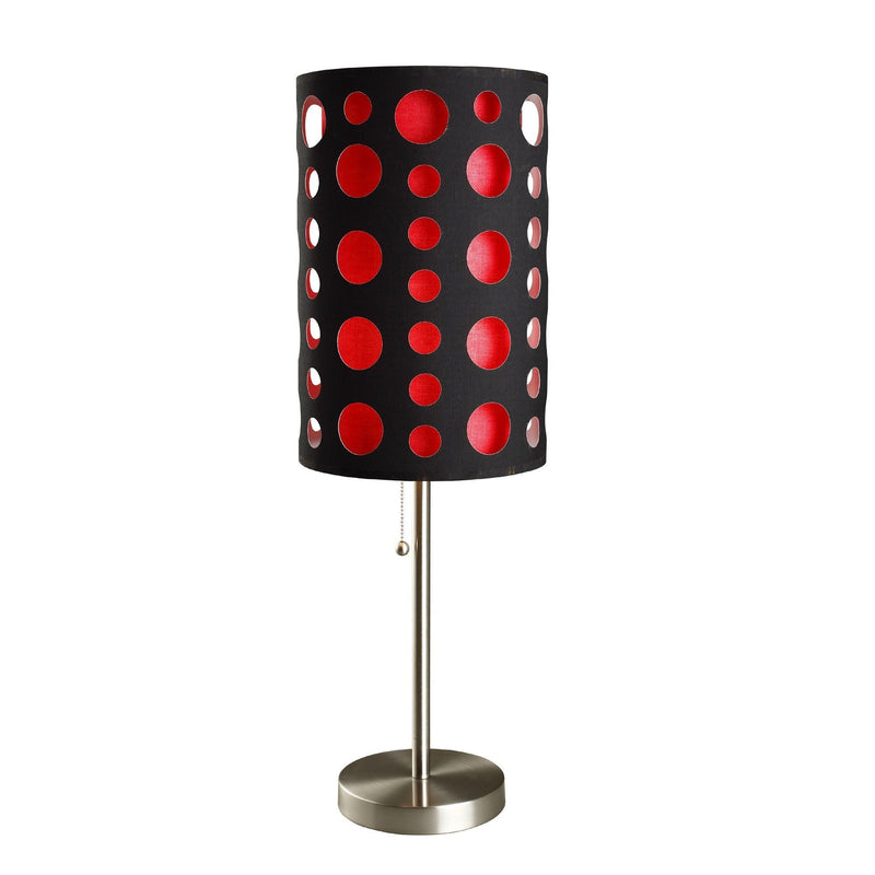 Mod Table Lamp With Black And Red Drum Shade - Steel