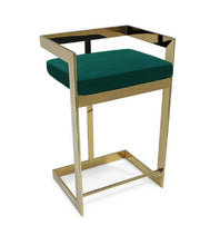 Load image into Gallery viewer, 30" Metal And Velvet Low Back Bar Height Bar Chair - Green / Gold
