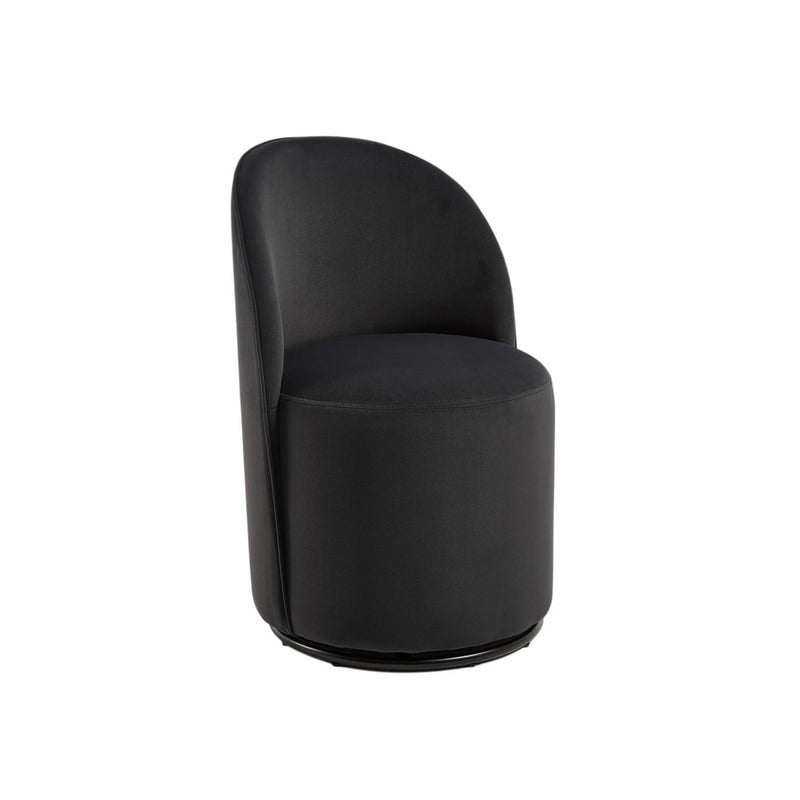 Velvet Curved Back Swivel Dining Arm Chair - Black