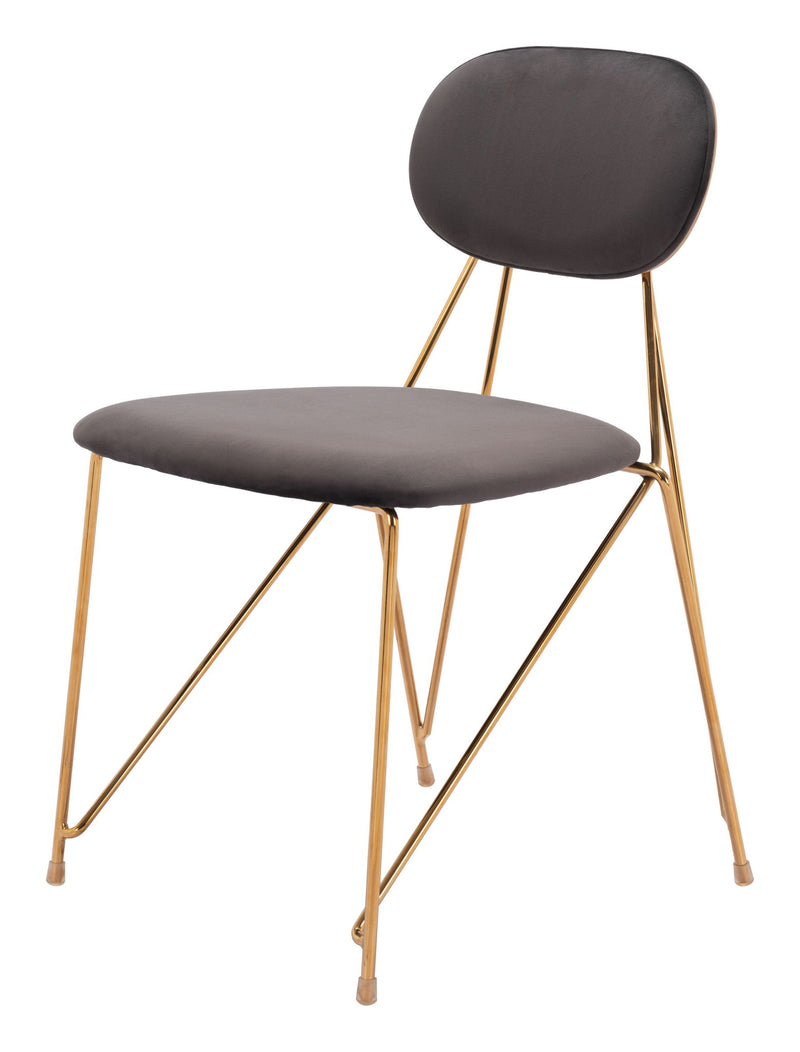 Upholstered Velvet Open Back Dining Side Chairs (Set of 2) - Gray / Gold