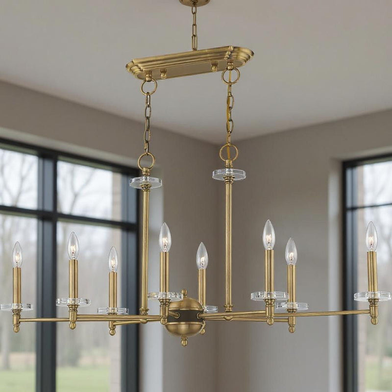 20" Eight Light Dimmable Chandelier With Shades - Antiqued Brass