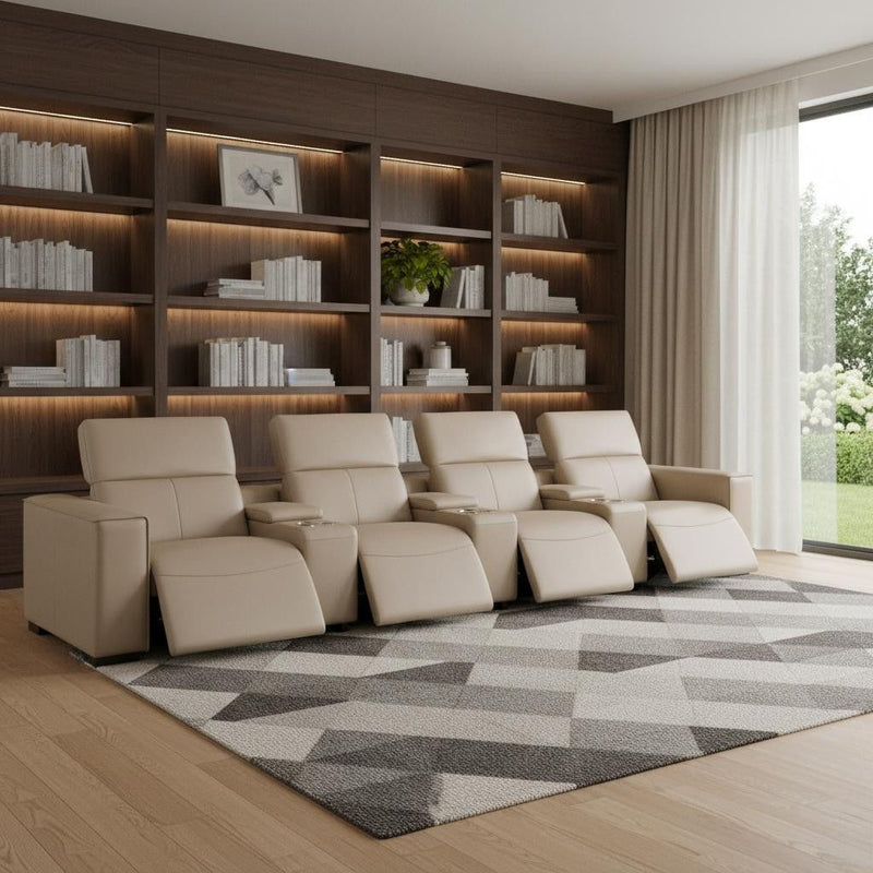 Top Grain Leather Reclining Metal USB Sofa (720318) - Beige