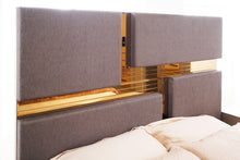 Load image into Gallery viewer, Lorenzo Gold Detailed Tufted Upholstery King Bed made with Wood in Gray
