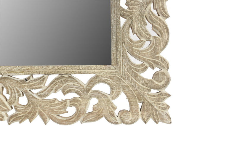 35" Floral Carved Solid Framed Accent Mirror - Gray