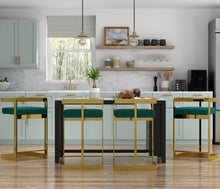 Load image into Gallery viewer, Velvet And Stainless Steel Low Back Counter Height Bar Chair - Green And Gold
