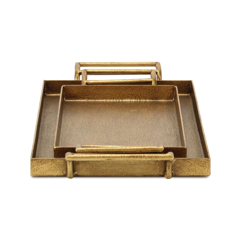 Cast Iron Handmade Vanity Trays With Handles (Set of 2) - Gold