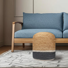 Load image into Gallery viewer, 18" Jute Blend Cylinder Striped Pouf Ottoman - Natural And Gray
