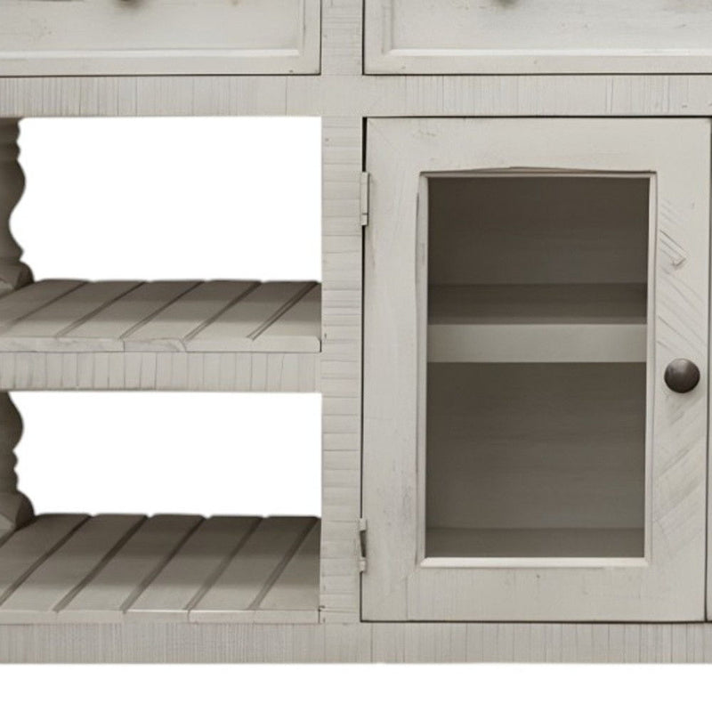 Open Shelving Distressed, TV Stand - Ivory
