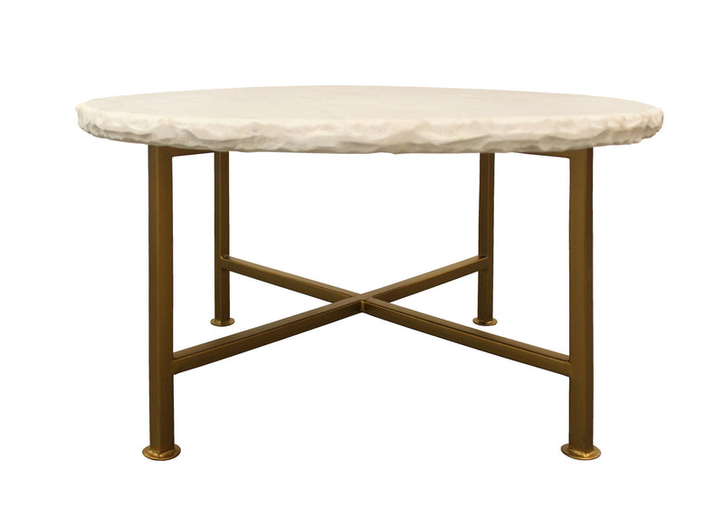 Genuine Marble Round Coffee Table - Brass And Ivory