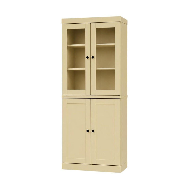 Solid Wood Adjustable Six Tier Library Bookcase With Four Doors (745693) - Yellow