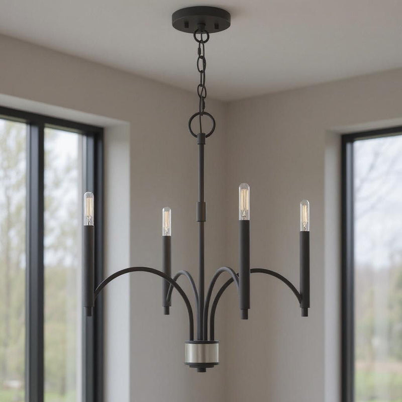 Four Light Dimmable Chandelier With Shades - Gray